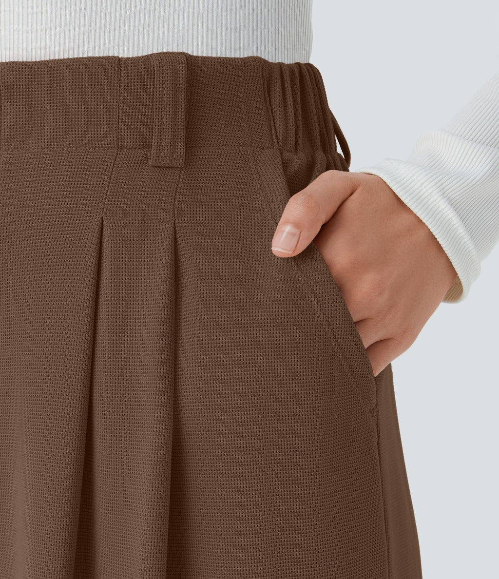 Pantalon Tailleur Large Fluide Halara Flex™ Gaufré Taille Haute Poches Latérales