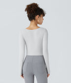 Bodysuit de Travail Tricot Côtelé Col Carré Manches Longues Boutonné Silhouette Élancée