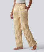 Pantalon de détente large en flanelle rayée taille haute avec poches