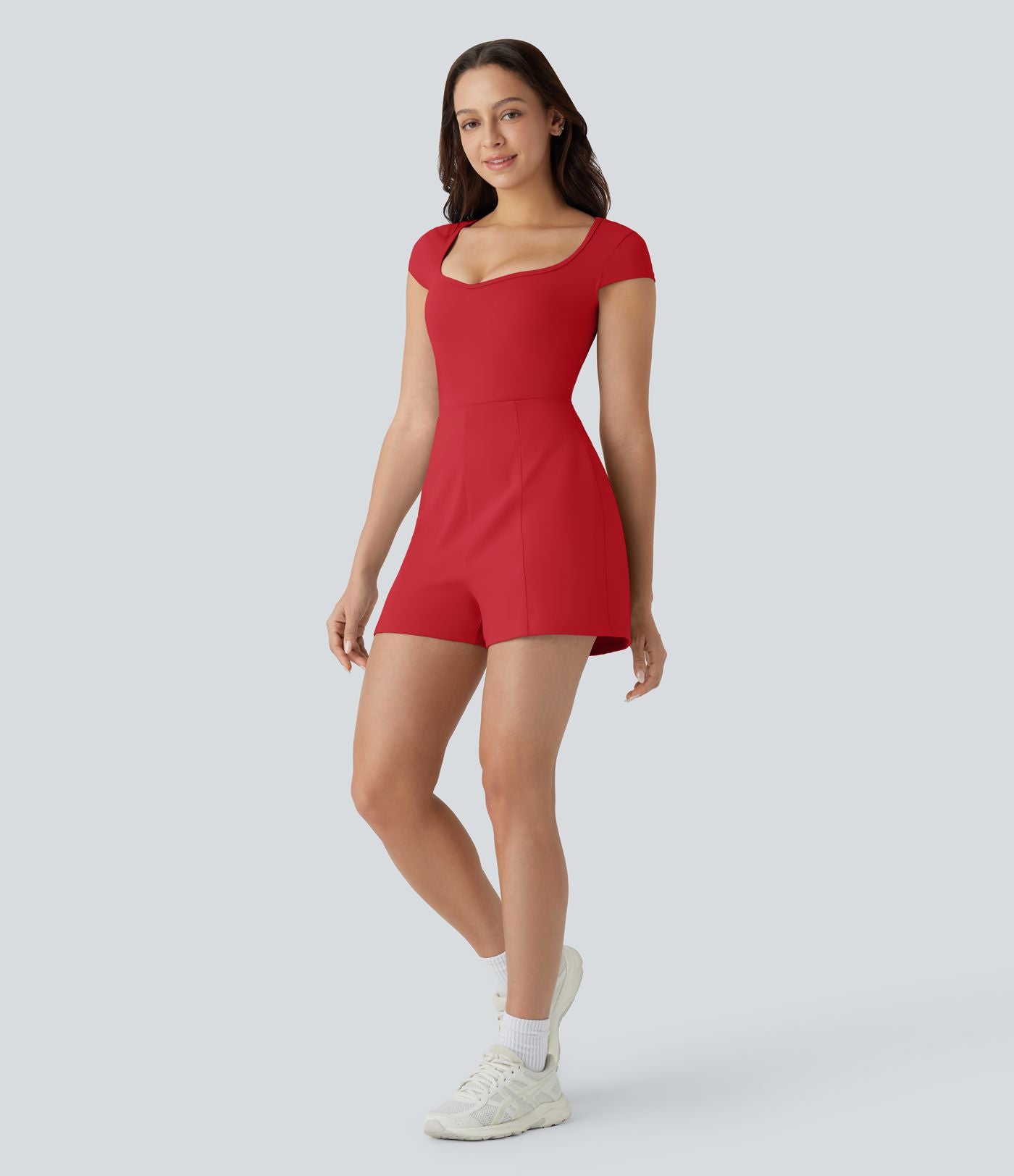 Combinaison de yoga Softlyzero™ Airy avec col U, manches courtes et poches latérales - Édition Easy Peasy