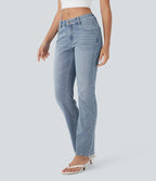 Jean bootcut délavé Halara Flex™ taille basse avec bouton, fermeture éclair et poches multiples