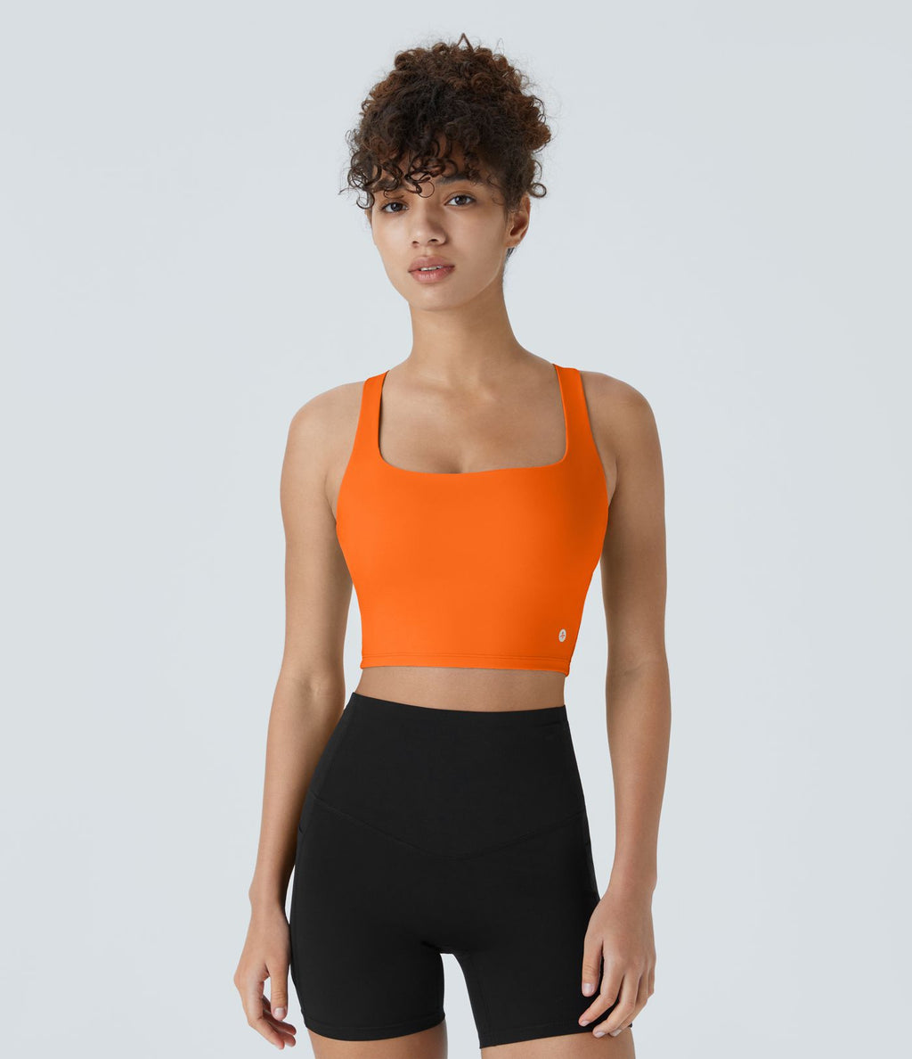 Débardeur yoga court SoftlyZero™ Airy col carré dos nu bretelles croisées effet frais InstantCool, bonnets A-C, protection solaire UPF50+