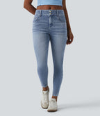Halara Flex™ Jean skinny 7/8 casual taille mi-haute en lyocell drapé effet délavé, avec poches