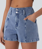 Short en denim extensible Halara Flex™ à taille moyenne avec bouton, fermeture éclair et poches latérales 7,5 cm