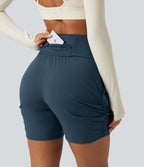 Short de yoga SoftlyZero™ 13 cm Airy effet frais InstantCool taille haute froncé avec poches