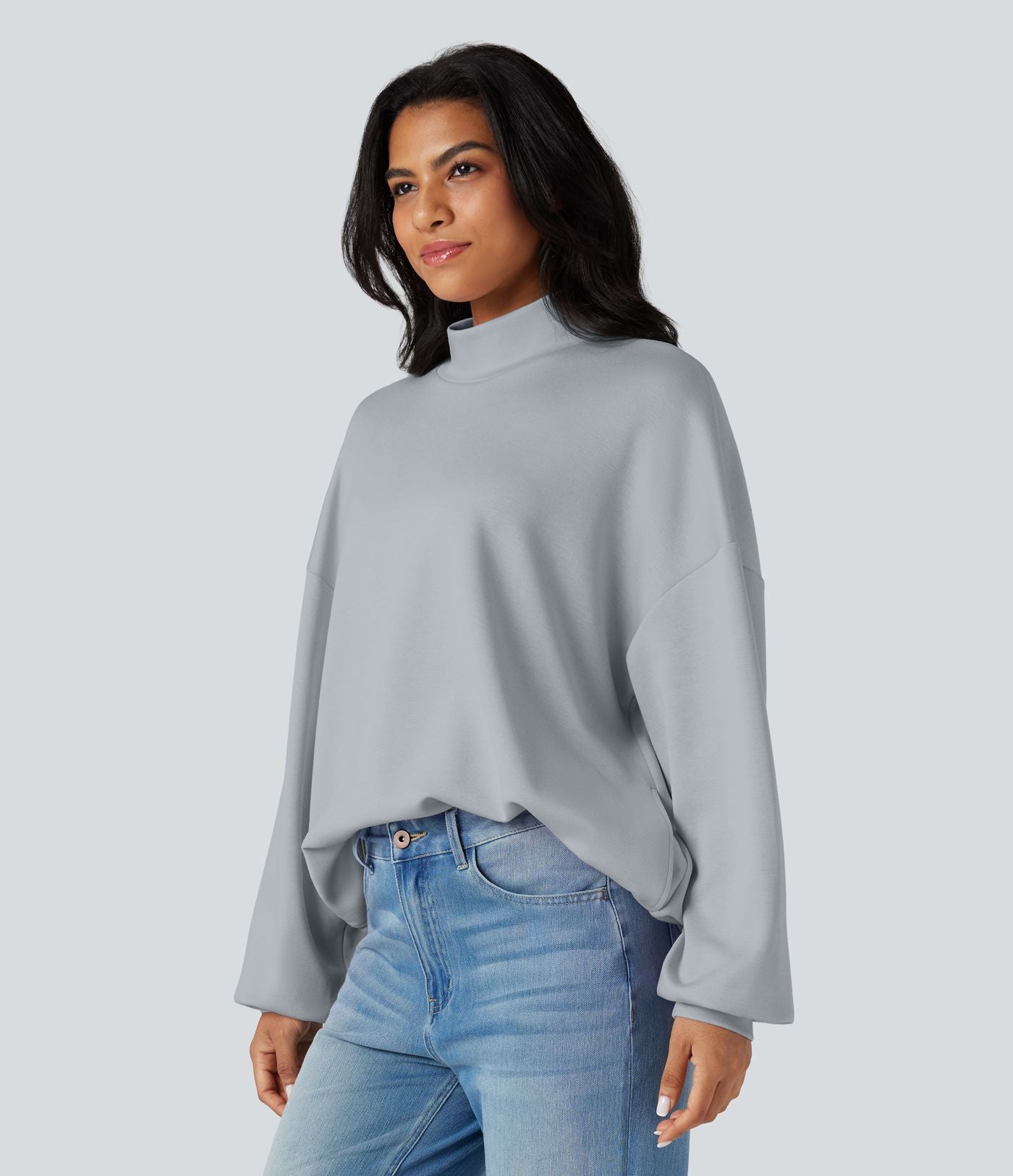 Sweatshirt casual col montant coupe décontractée avec poches