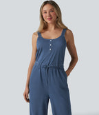 Halara Flex™ Combinaison casual en denim coupe droite cordon de serrage avec poches