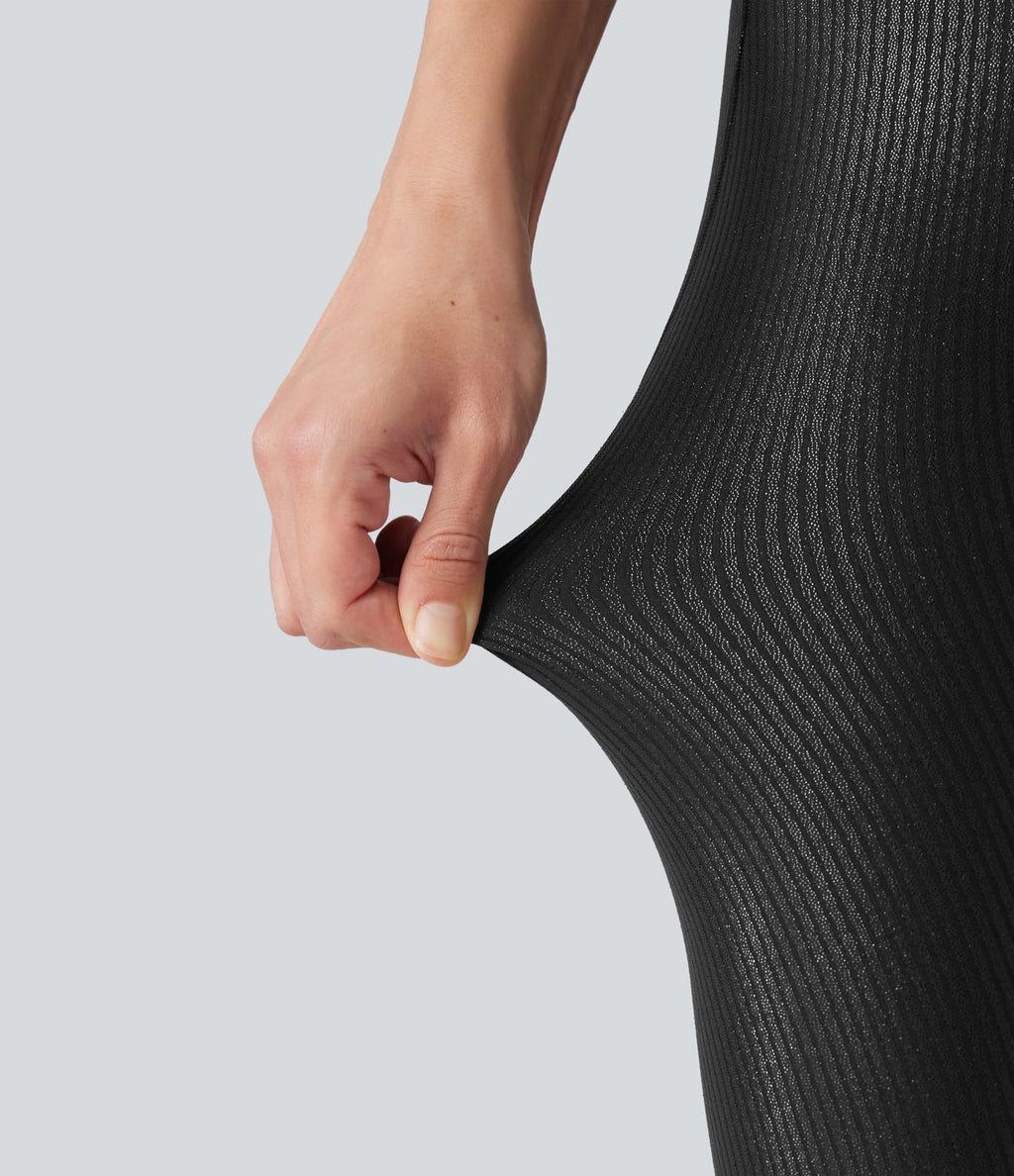 Legging de yoga en maille côtelée taille haute croisée avec imprimé métallisé et poches
