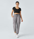 Jogging Cargo Casual à Taille Mi-Haute Cordon de Serrage et Poches Latérales