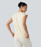 Top casual col rond manches courtes ourlet asymétrique torsadé