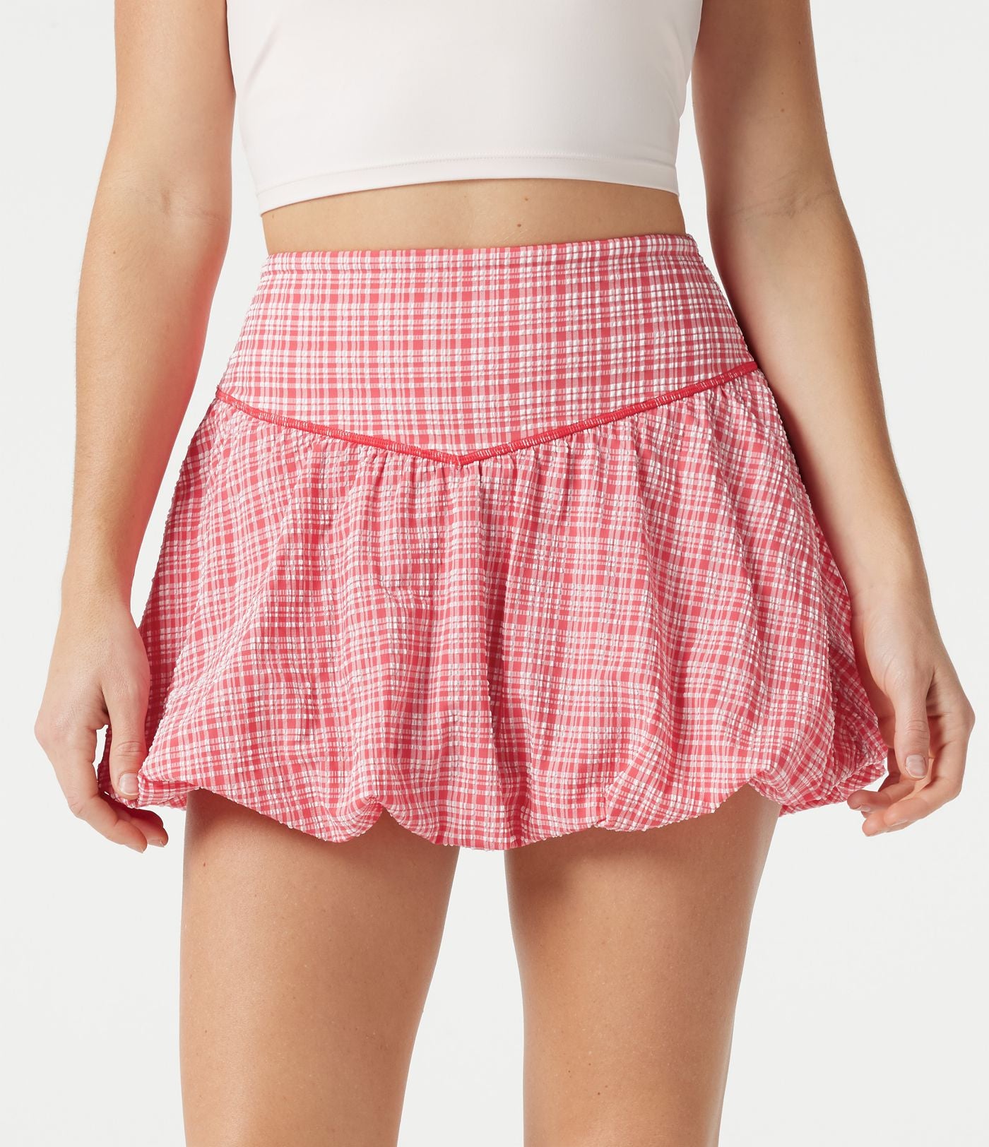 Jupe de tennis mini 2-en-1 bulle taille haute à carreaux froissés et séchage rapide avec poches