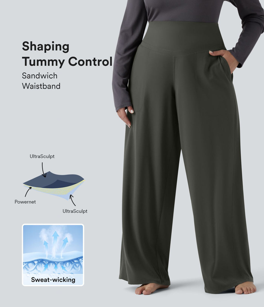Pantalon de yoga grande taille jambes droites taille haute gainant Halara UltraSculpt™ avec poches