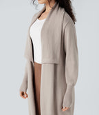 Cardigan long col tailleur manches longues avec poches