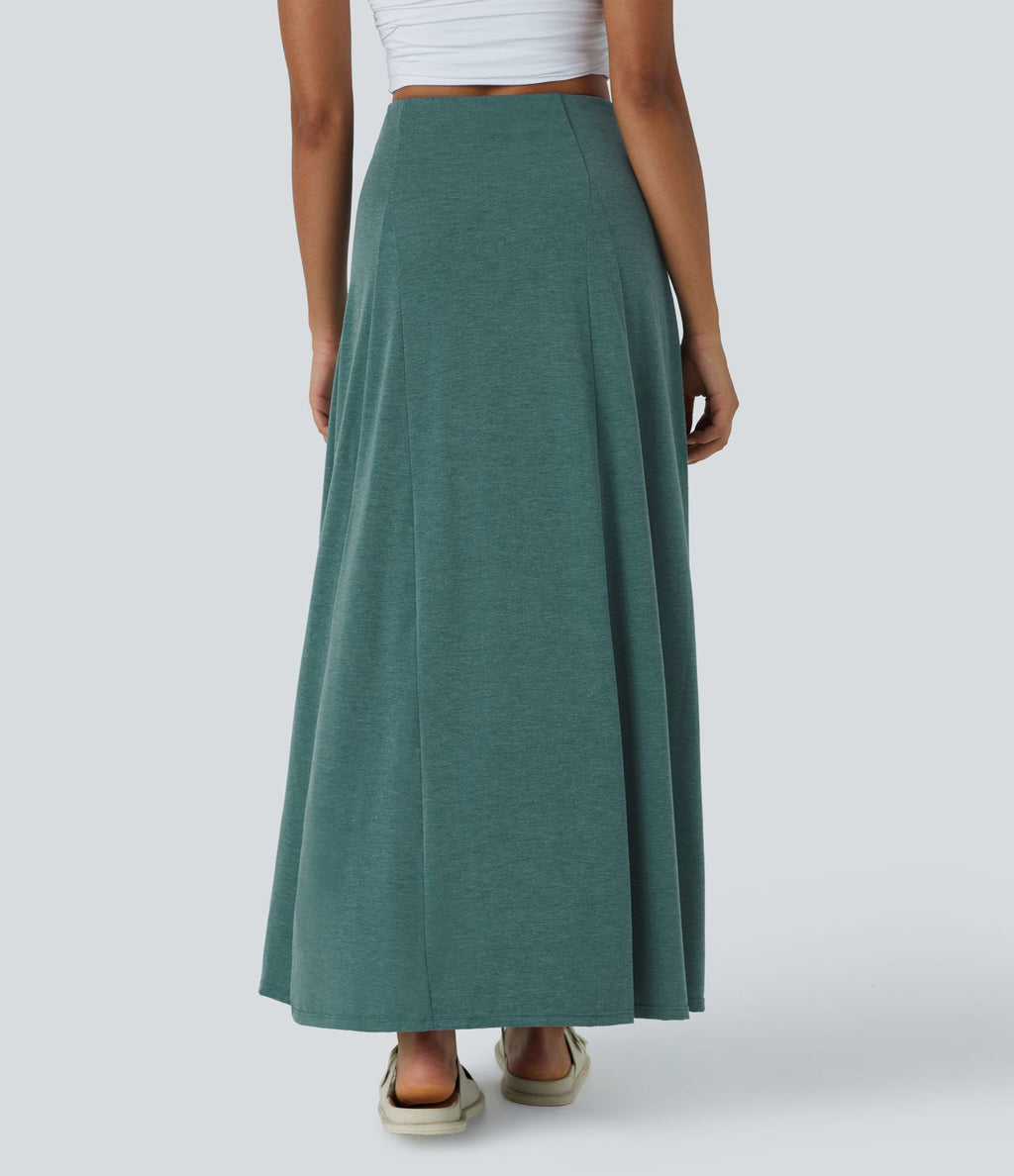 Jupe Évasée Casual Longue Fermeture Éclair Latérale Taille Haute