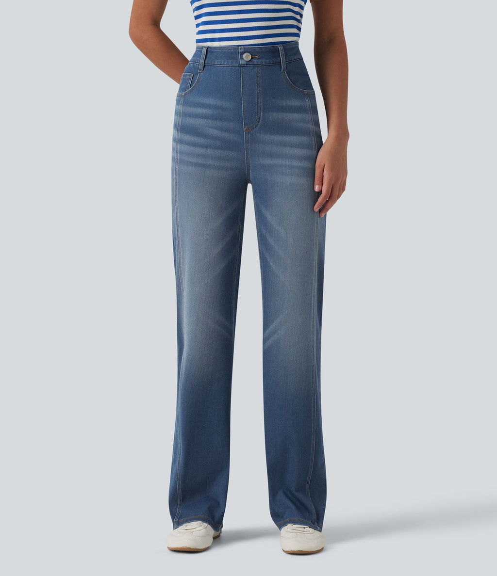 Jean Halara Flex™ taille haute, coupe droite décontractée, avec poches