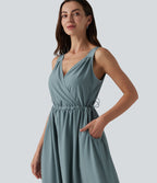 Robe casual midi sans manches à col en V avec poches