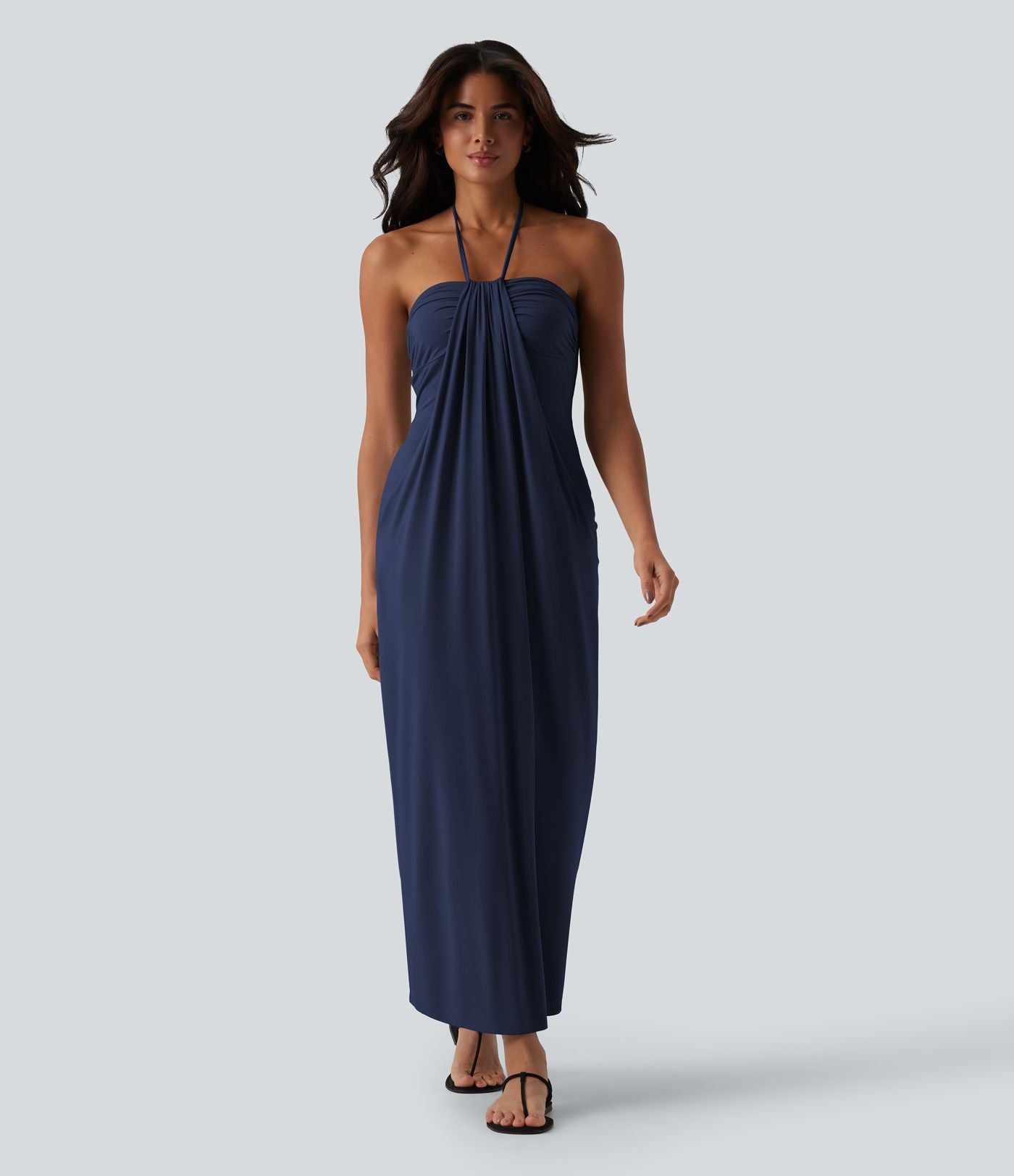 Robe longue dos nu col licou avec nœud et poches