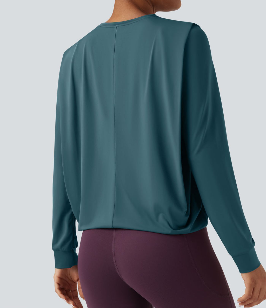Haut de sport yoga col rond manches longues froncé - UPF50+
