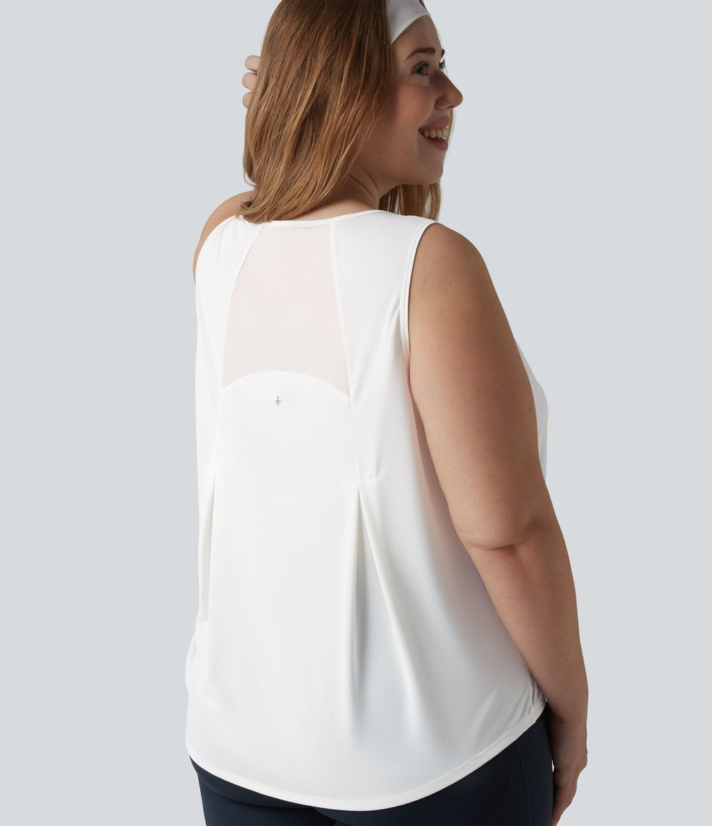 Débardeur de course grande taille ourlet arrondi empiècement en maille contrastée