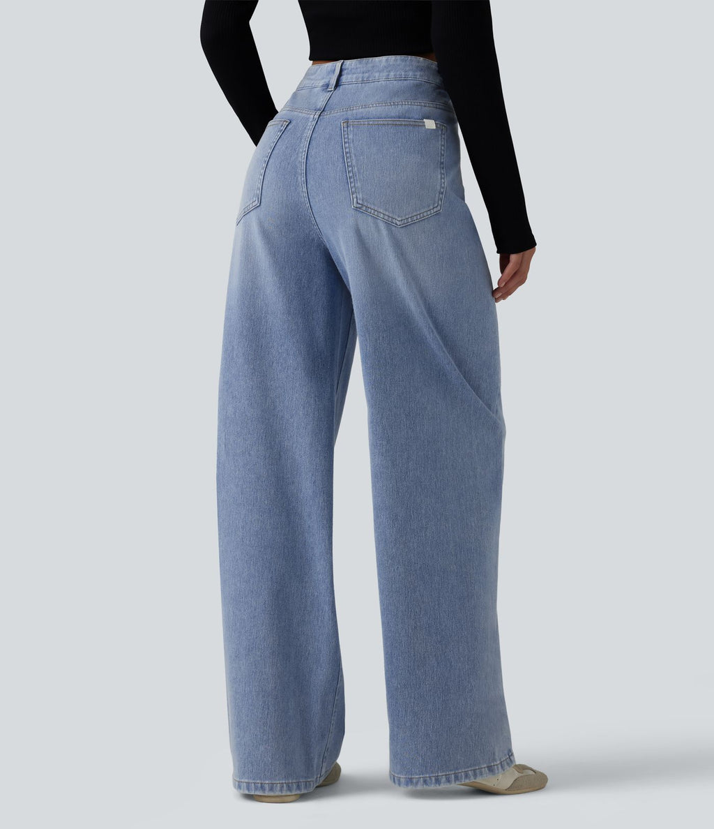 Jean baggy asymétrique Halara Flex™ taille haute effet délavé avec poches