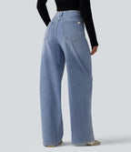 Jean baggy asymétrique Halara Flex™ taille haute effet délavé avec poches