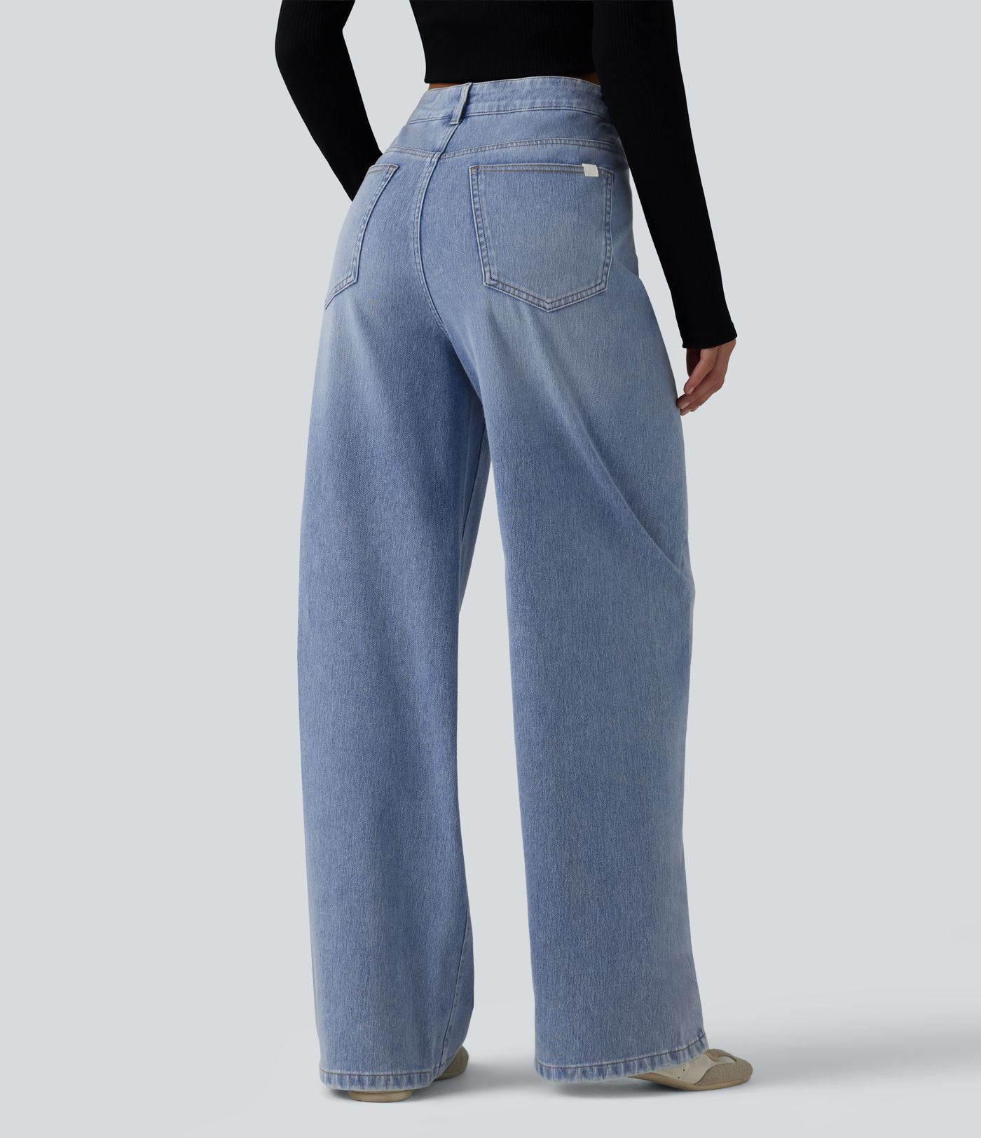 Jean baggy asymétrique Halara Flex™ taille haute effet délavé avec poches