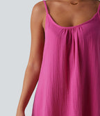 Robe nuisette mini fluide casual en coton bretelles réglables avec poches