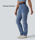 Jean ajusté décontracté Halara Flex™ double ceinture gainant taille haute avec poches