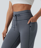 Legging de yoga rayé taille haute avec cordon de serrage et poches