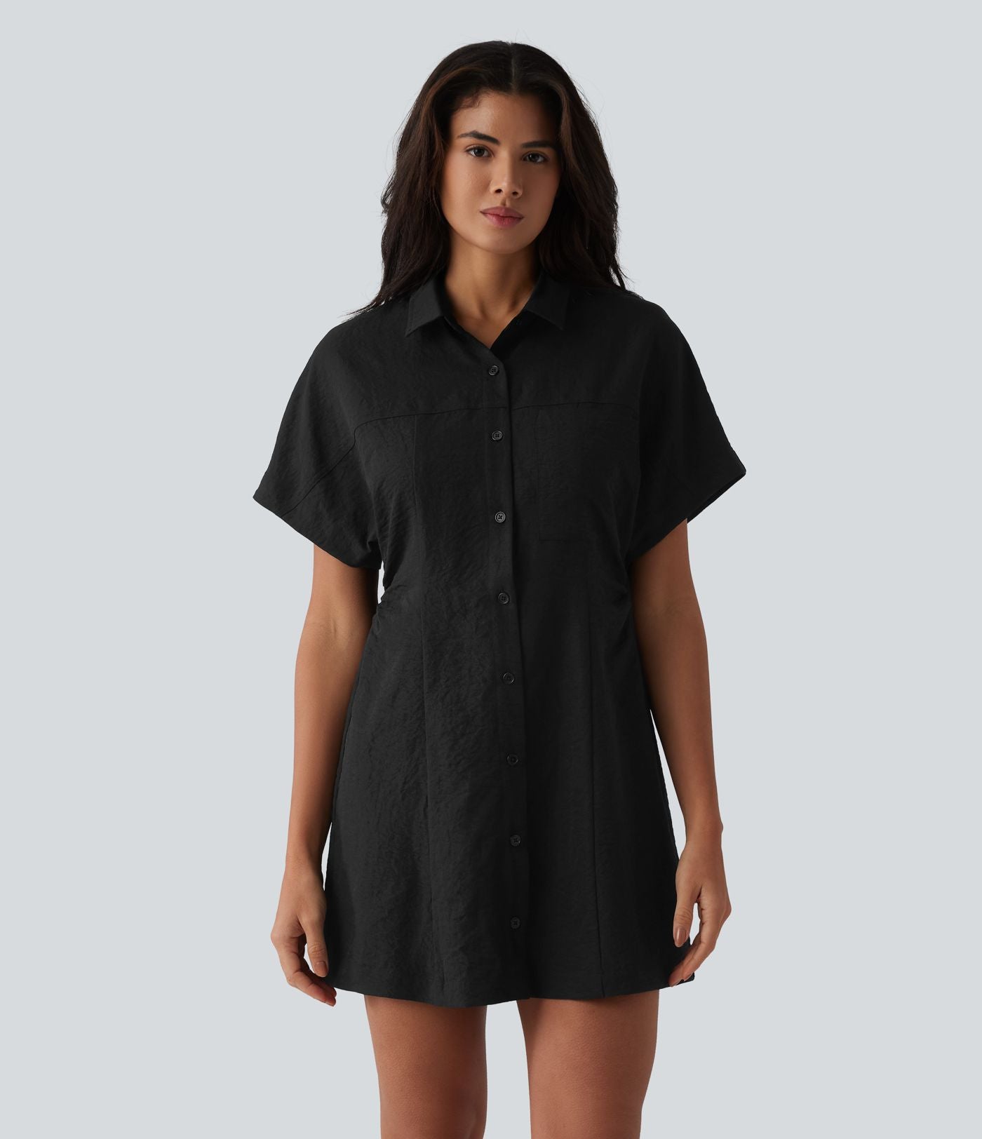 Robe chemise mini bureau à manches courtes avec poche