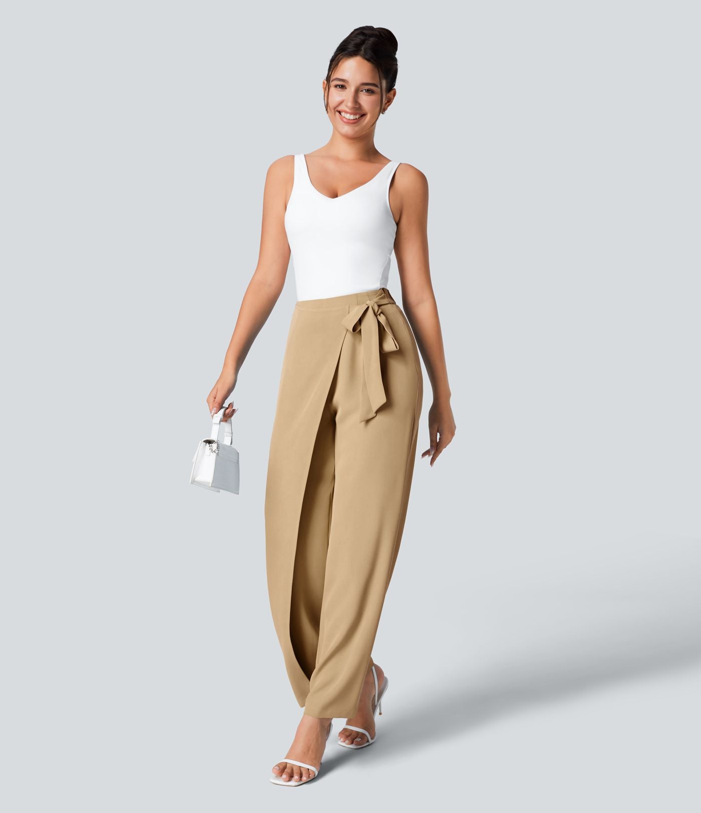 Pantalon Tailleur Large Fluide Taille Haute Fermeture Éclair Invisible