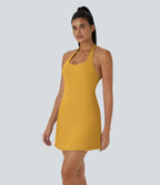 Softlyzero™ Plush Robe Sport Mini 2-en-1 à Poches Dos Nu et Col Halter