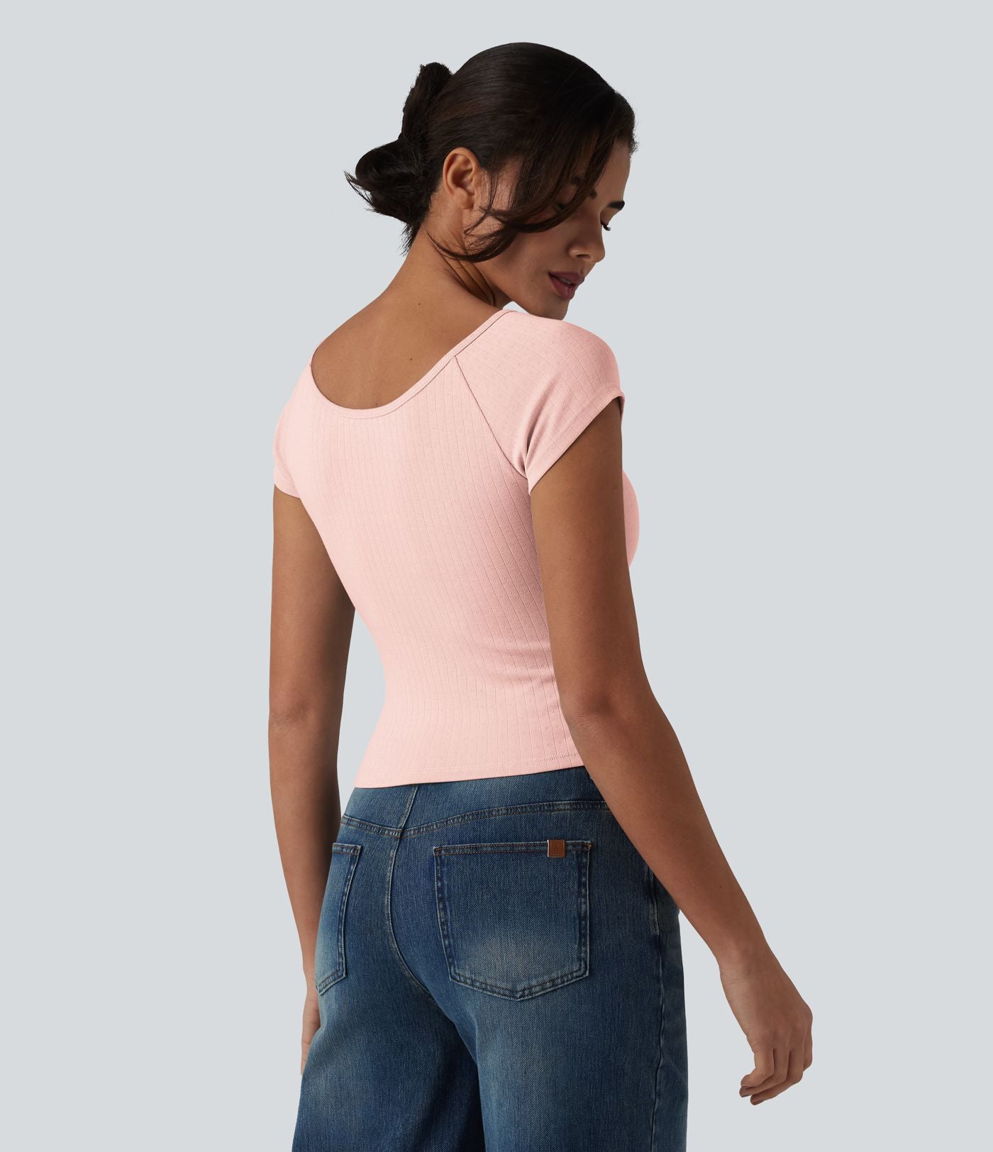 T-shirt col V manches courtes avec fronces