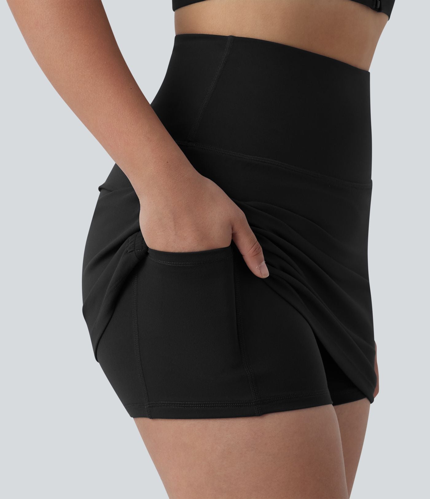 SoftlyZero™ Jupe de tennis mini moulante 2-en-1 ventre plat taille haute froncée avec poches - UPF50+