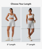 Short yoga 2-en-1 à rayures taille super haute 17,5 cm avec poches