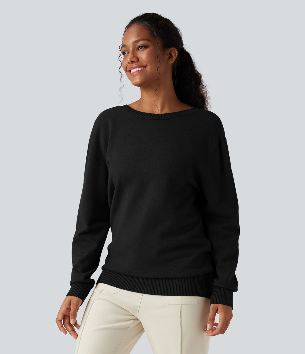 Pull décontracté réversible effet cache-cœur à décolleté en V et manches longues