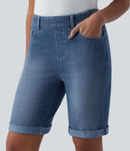 Short skinny casual en jean Halara Flex™ à rayures taille mi-haute avec ourlet retroussé et poches