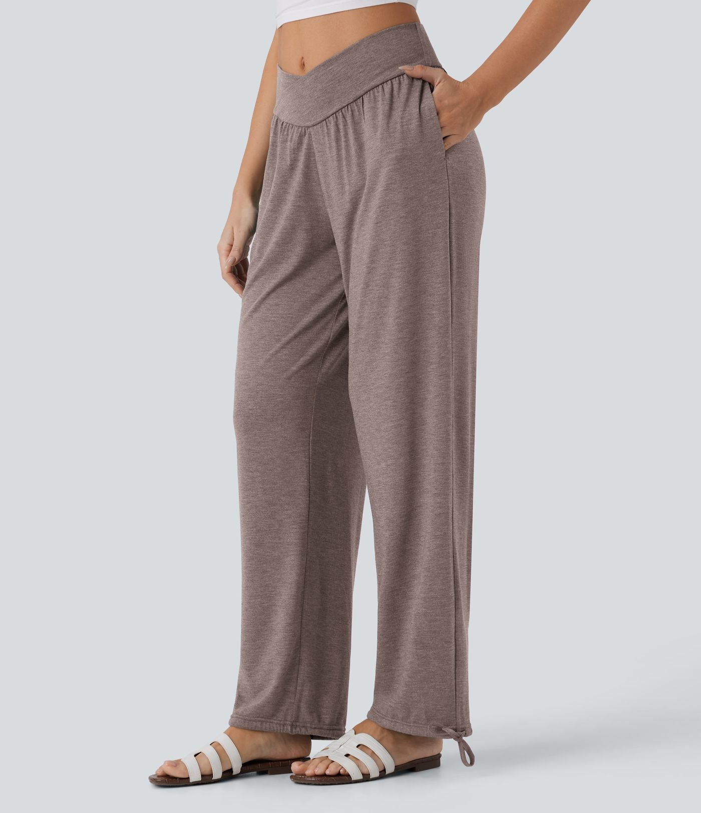 Pantalon de jogging décontracté à taille haute croisée avec poches latérales et cordon de serrage