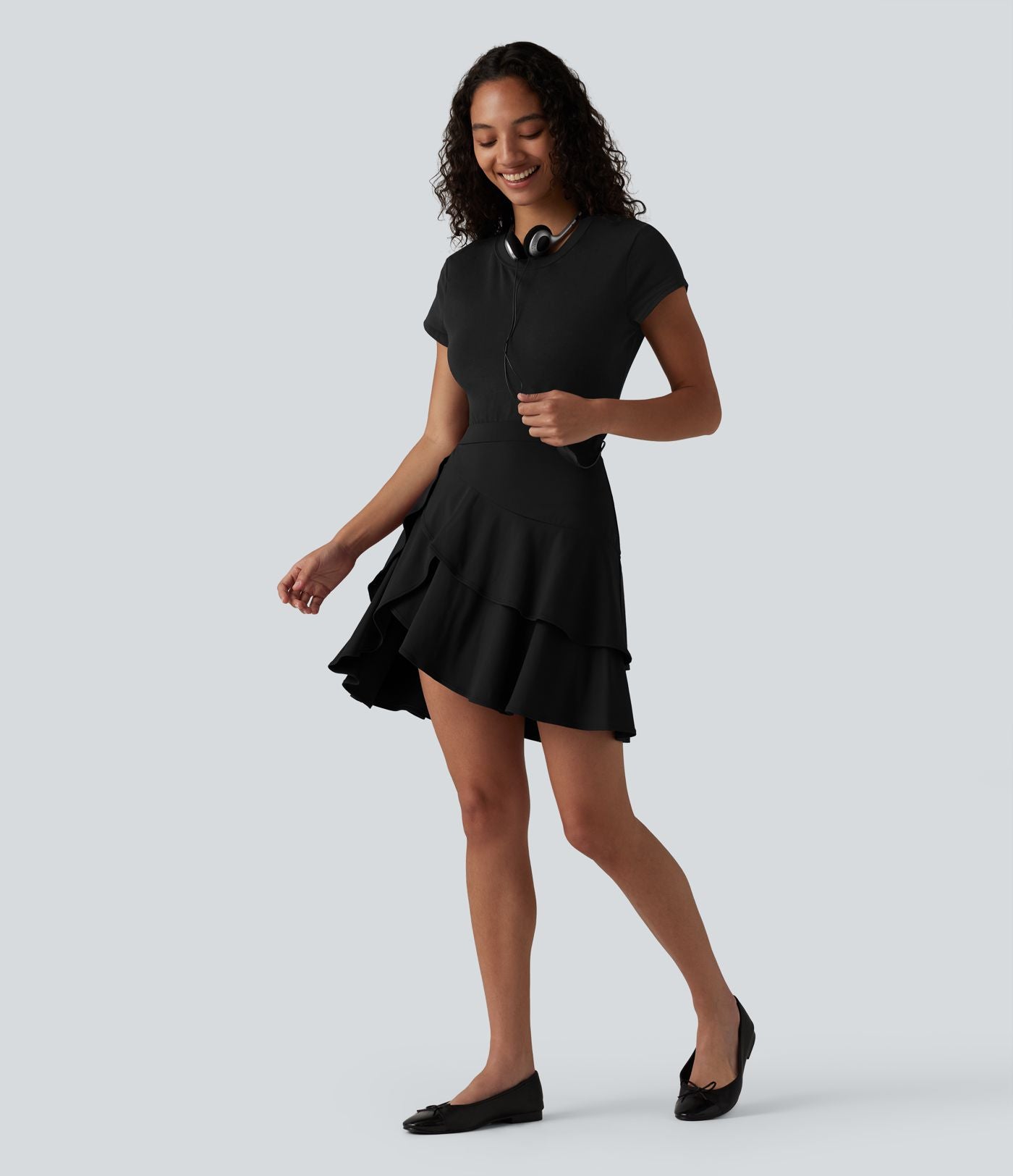 Jupe mini décontractée 2-en-1 SoftlyZero™ Airy effet frais InstantCool taille haute à volants superposés avec poche