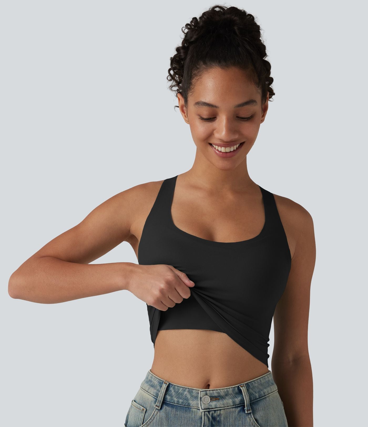 Crop top casual col U avec brassière intégrée — Bonnets B-E