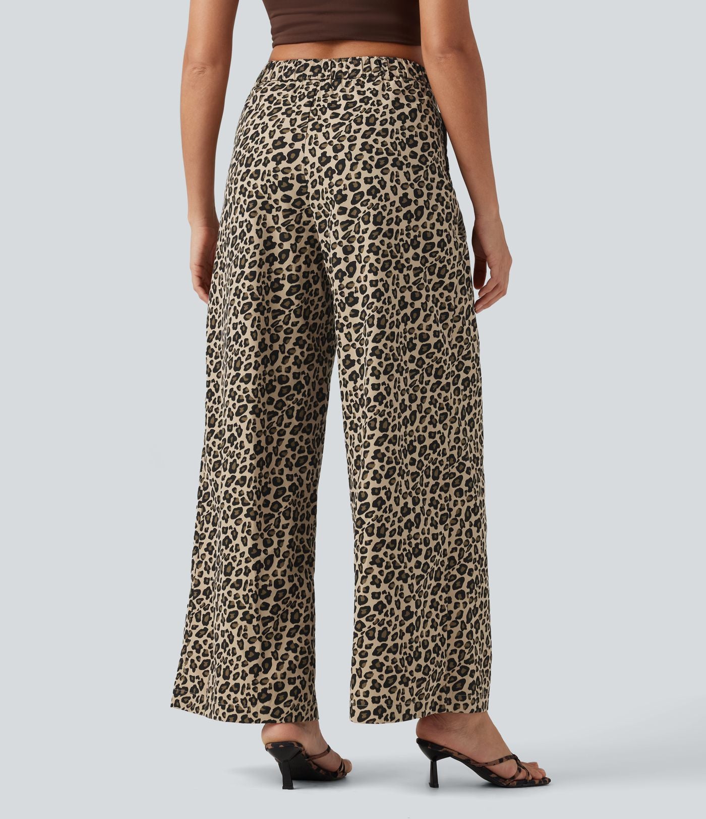 Pantalon large décontracté imprimé léopard taille mi-haute avec poches