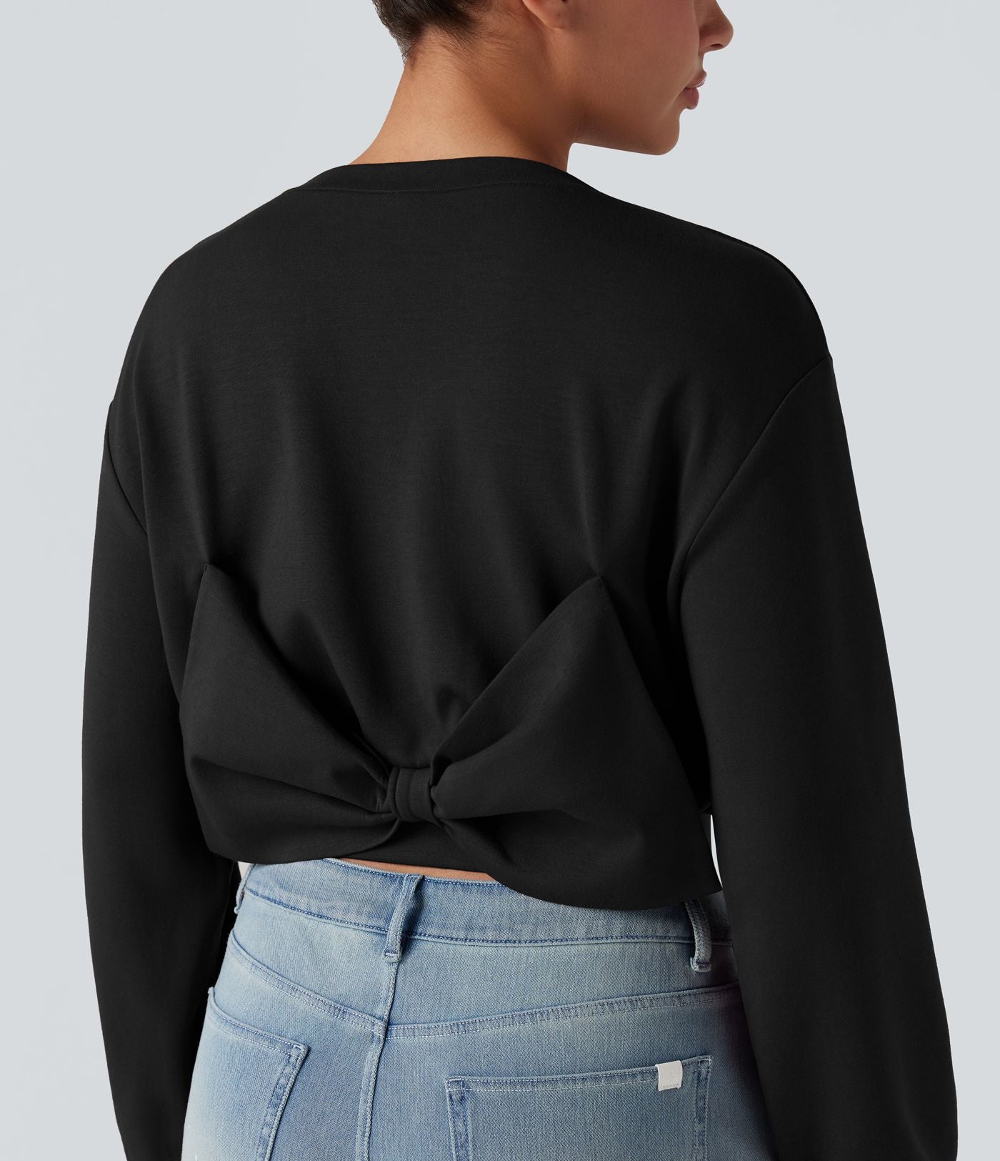 Sweat-shirt décontracté SpacerTek™ court, manches longues, col rond avec nœud dans le dos