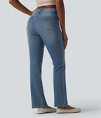 Halara Flex™ Jeans bootcut Casual Taille Haute Multiples Poches Lavés Élastiques et Tricotés Coupe