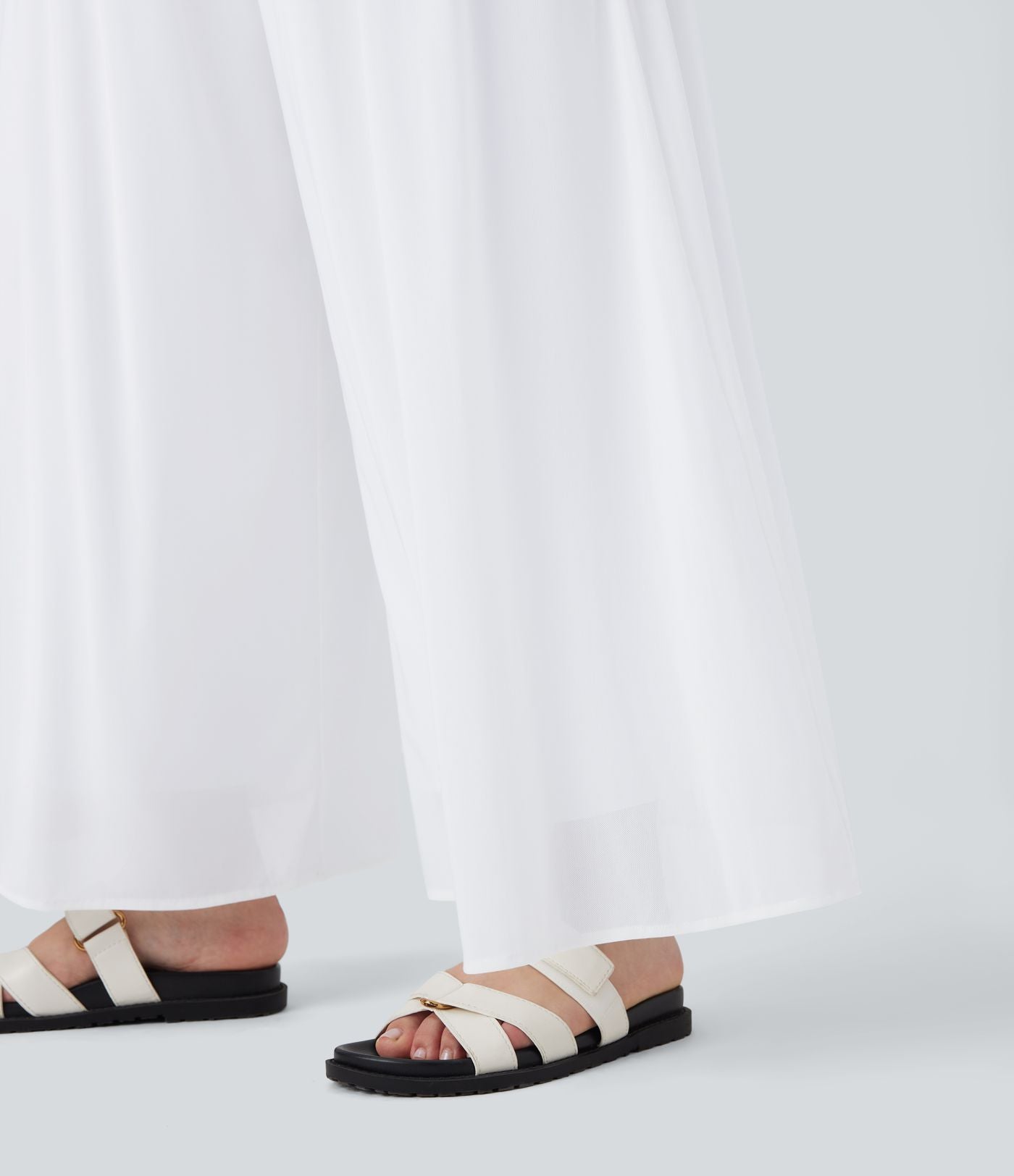 Pantalon décontracté grande taille taille haute large à superposition mesh avec poches latérales