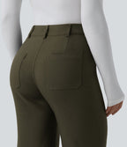 Pantalon tailleur évasé taille haute avec poches