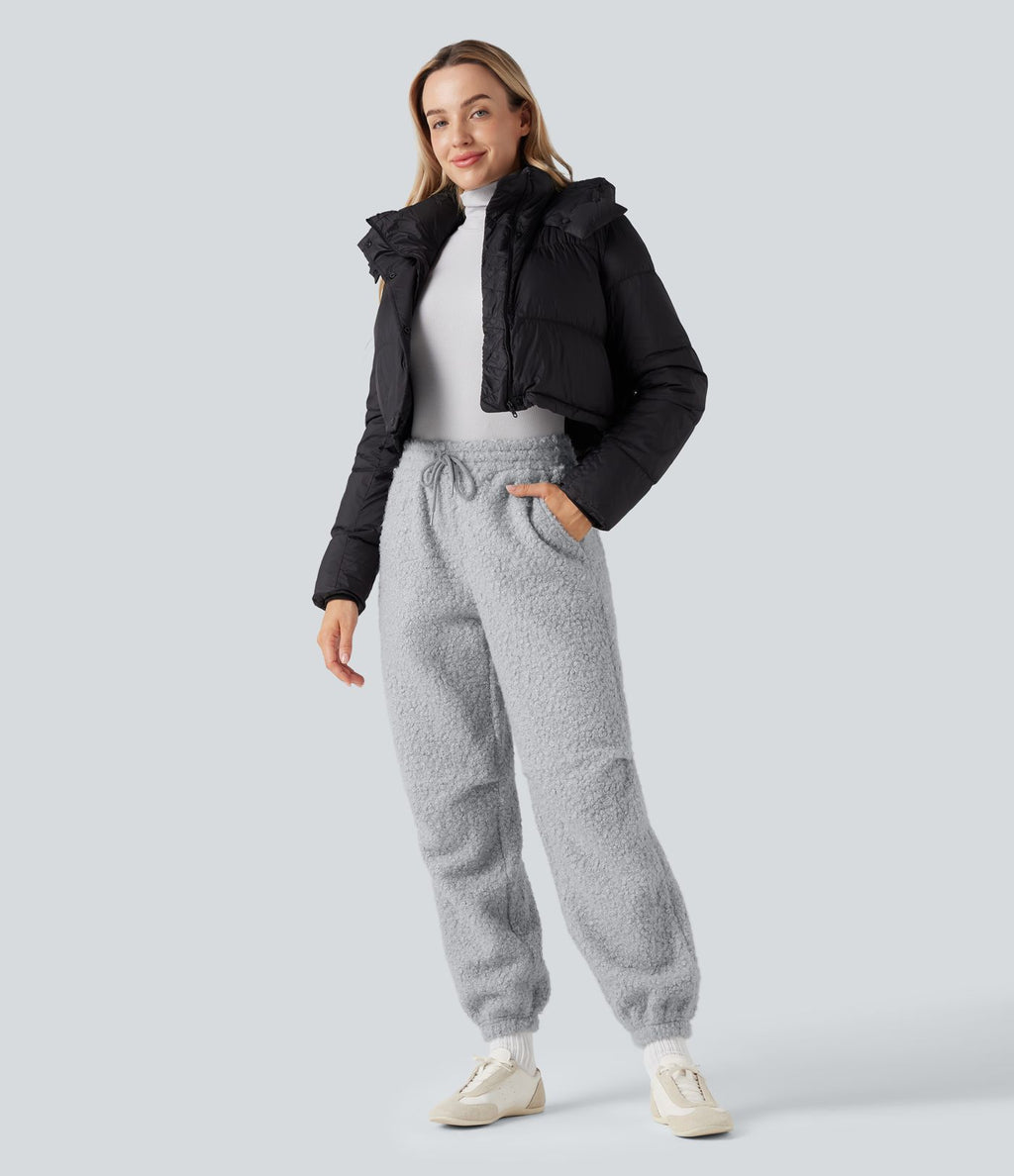 Jogging décontracté en teddy taille mi-haute avec cordon et poches