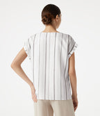 T-shirt casual col V à rayures et [manches cap]