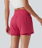 Short de yoga 2-en-1 taille haute croisée en SoftlyZero™ Airy à effet frais InstantCool 12,5 cm avec poches