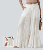 Pantalon baggy fluide taille mi-haute 2-en-1 avec poches