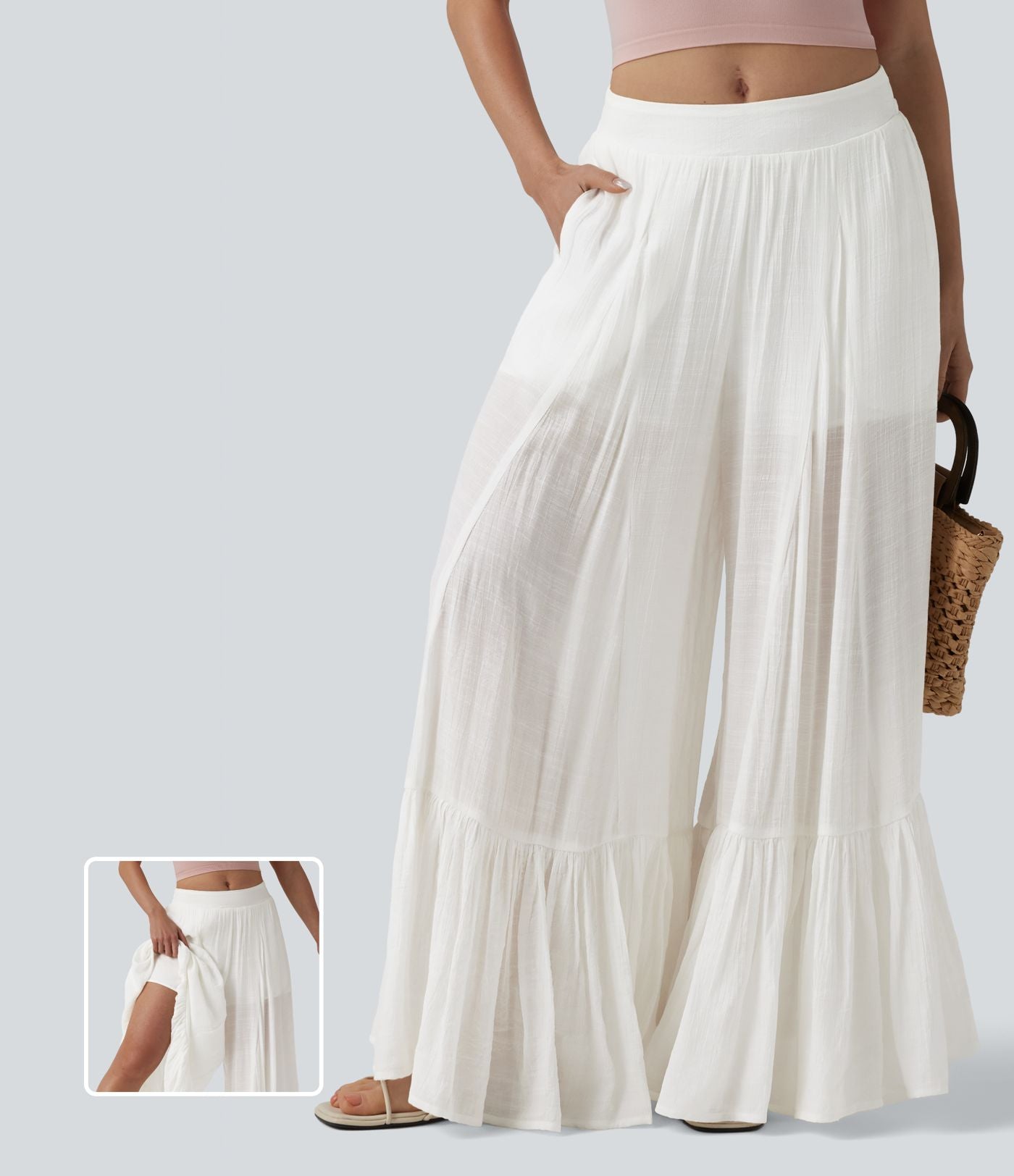 Pantalon baggy fluide taille mi-haute 2-en-1 avec poches